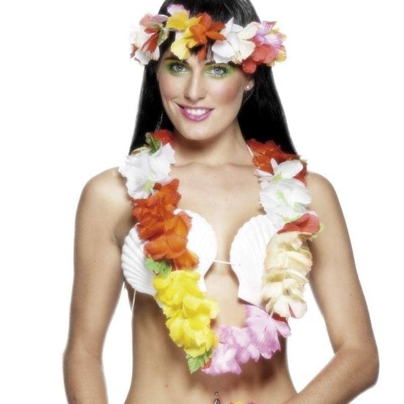 Hawaiian Set Deluxe Adult Multi Colured Garland Headband and Wristband 2