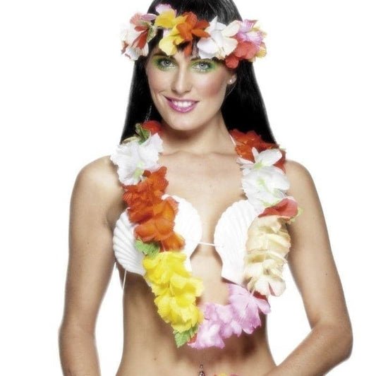 Hawaiian Set Deluxe Adult Multi Colured Garland Headband and Wristband 2