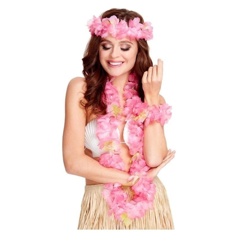 Hawaiian Set Pink Garland Headband and Wristband Costume Accessory 1