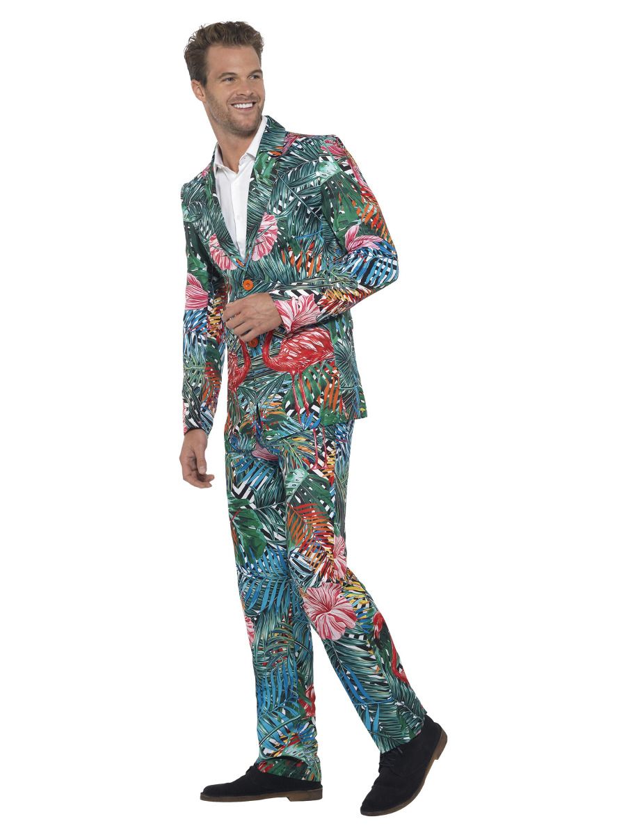 Hawaiian Tropical Flamingo Suit Adult Multi Coloured Jacket and Trousers 2