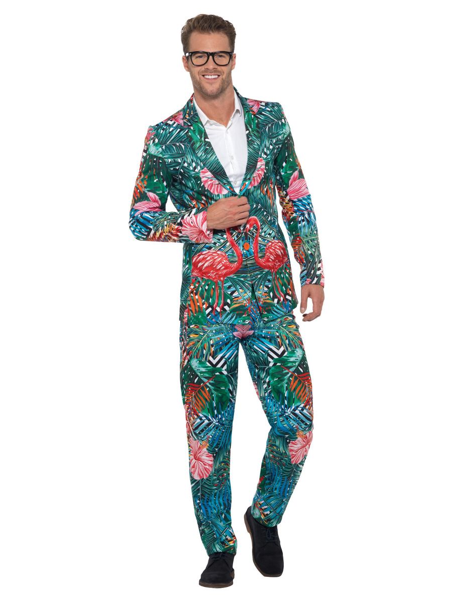 Hawaiian Tropical Flamingo Suit Adult Multi Coloured Jacket and Trousers 3