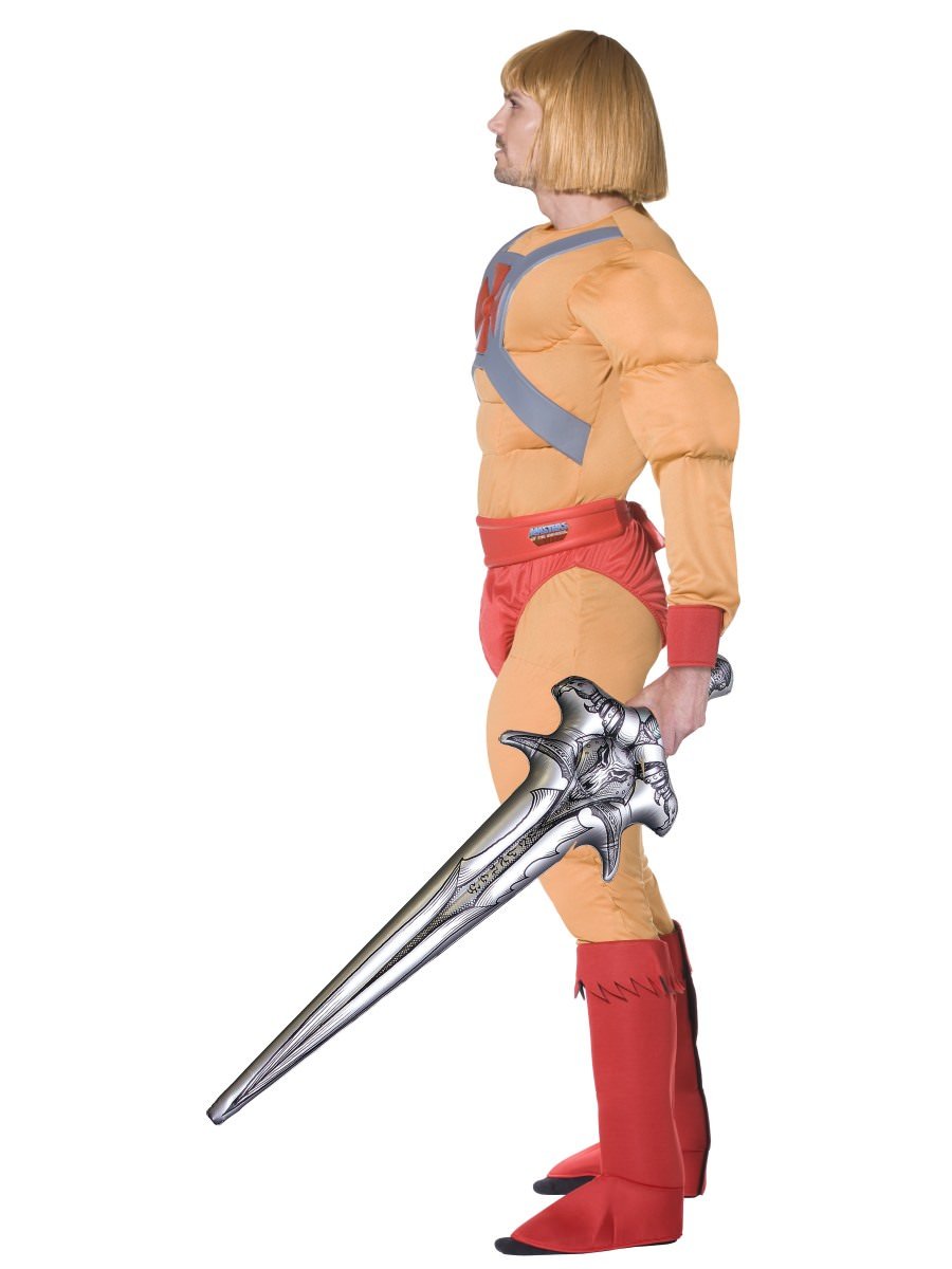 He Man Muscle Costume Adult Jumpsuit Orange Red Silver 2