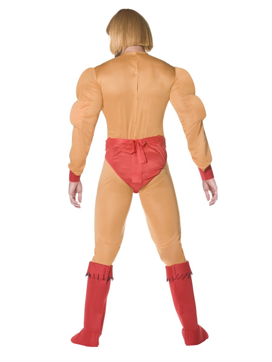 He Man Muscle Costume Adult Jumpsuit Orange Red Silver 3