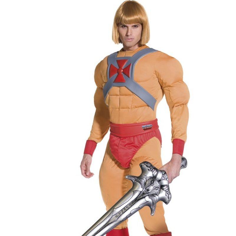 He Man Muscle Costume Adult Jumpsuit Orange Red Silver 1