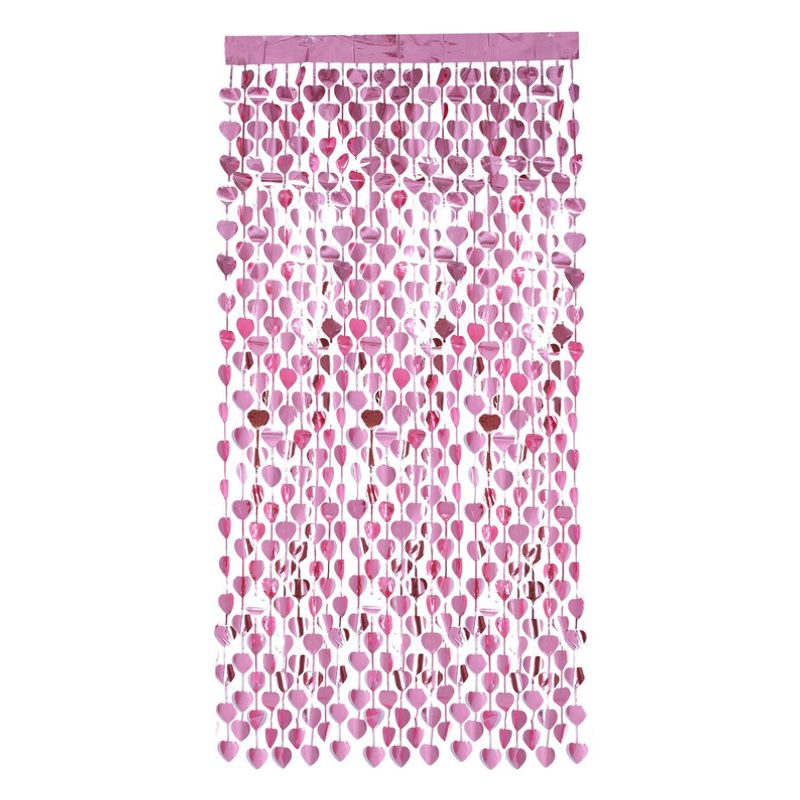 Heart Foil Curtain Backdrop Pink 190cm By 91cm Party Accessory 1