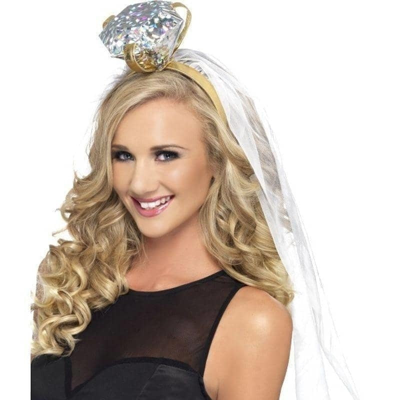 Hen Night Ring Headband White Veil Adult Costume Accessory 1