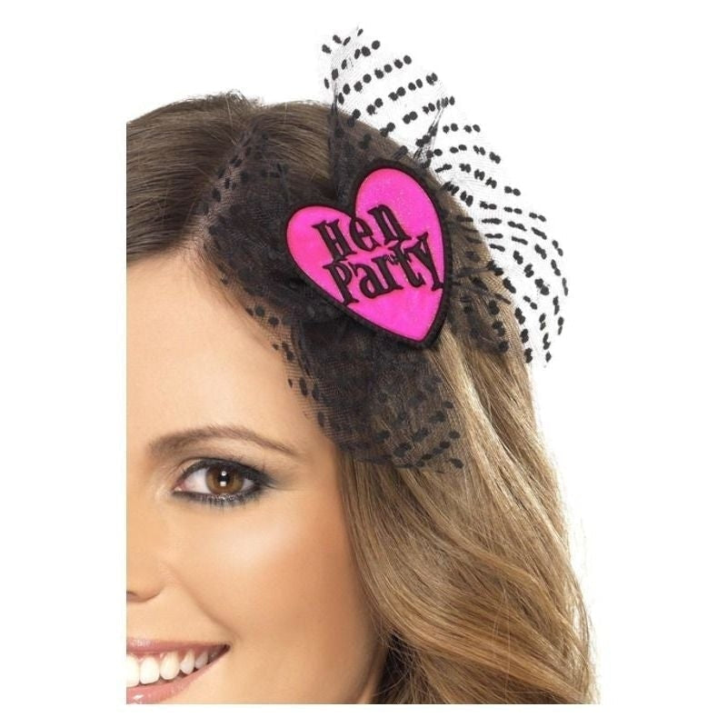 Hen Party Hair Bow Adult Pink with Black Netting Costume Accessory 2