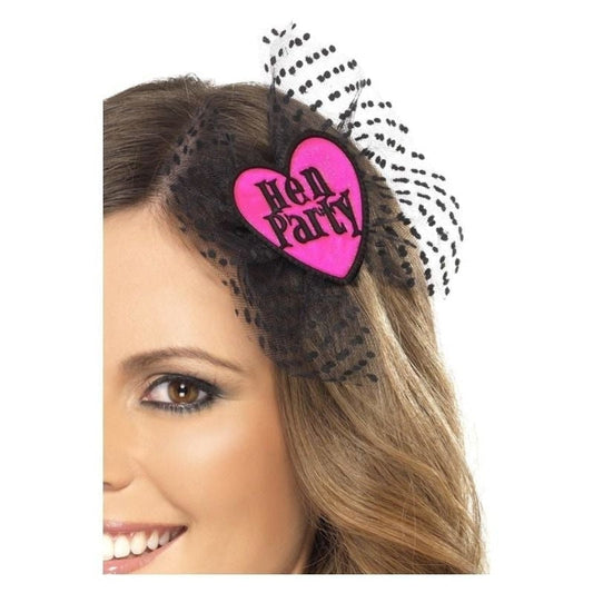 Hen Party Hair Bow Adult Pink with Black Netting Costume Accessory 2