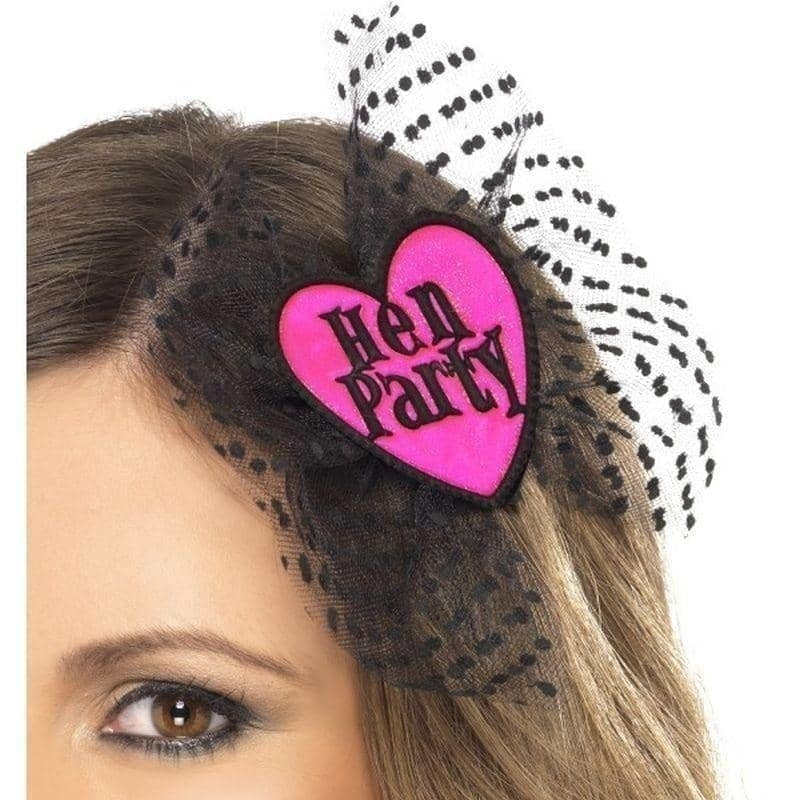 Hen Party Hair Bow Adult Pink with Black Netting Costume Accessory 1