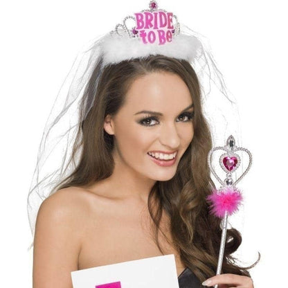Hen Party Kit Adult Pink White Tiara L Plate and Wand 2