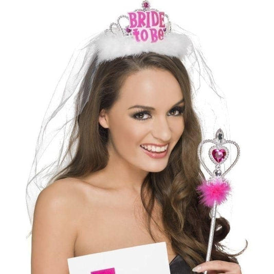 Hen Party Kit Adult Pink White Tiara L Plate and Wand 2