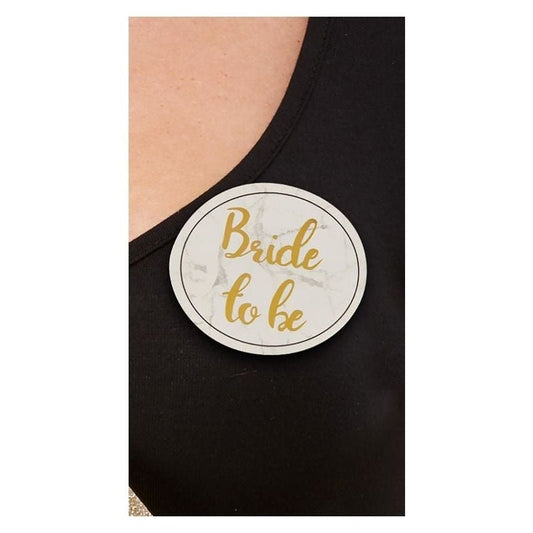 Hen Party Pin Badges White and Gold 1