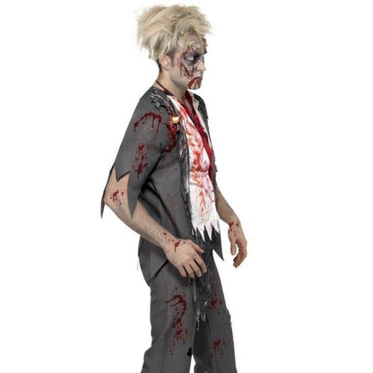 High School Horror Zombie Schoolboy Costume Adult Grey White Red 3