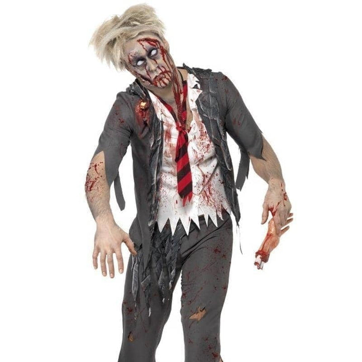 High School Horror Zombie Schoolboy Costume Adult Grey White Red_1
