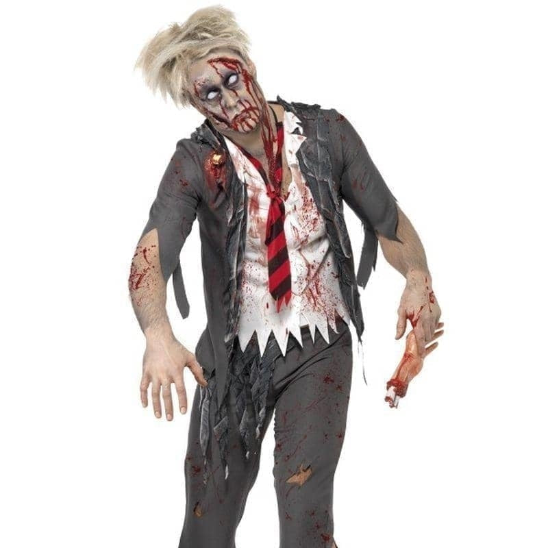 High School Horror Zombie Schoolboy Costume Adult Grey White Red 1