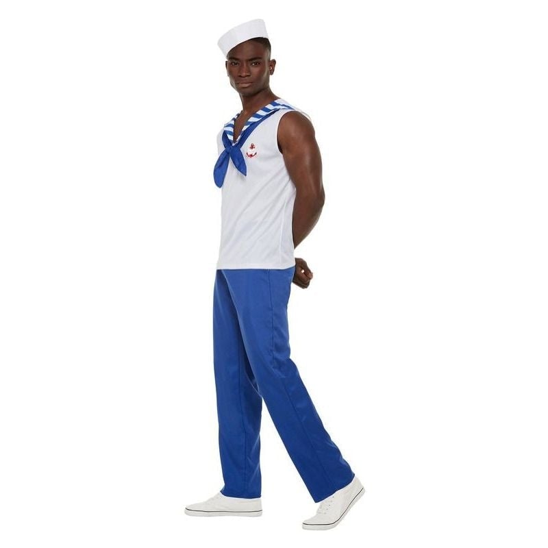 High Seas Sailor Costume Mens White Top Blue Trousers Dough Boy Hat 1
