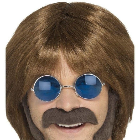 Hippie Disguise Set Adult Brown Self Adhesive Porkchop Sideburns and Moustache 2