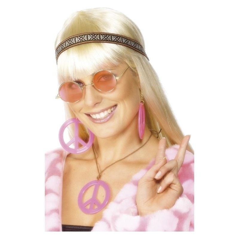 Hippie Kit Adult Pink Headband Specs Peace Sign Jewelry 2