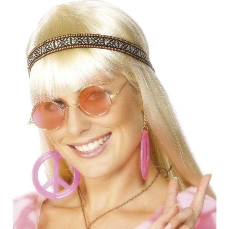 Hippie Kit Adult Pink Headband Specs Peace Sign Jewelry 1