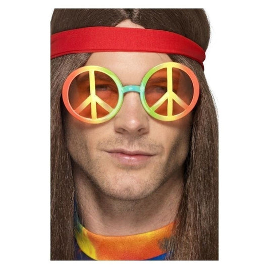 Hippie Specs Adult Rainbow Peace Symbol 60s Costume Glasses 1