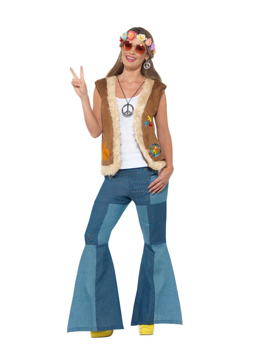 Hippie Waistcoat Unisex Adult Brown CND Logos Fur Trim 2