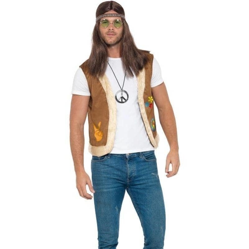 Hippie Waistcoat Unisex Adult Brown CND Logos Fur Trim 1