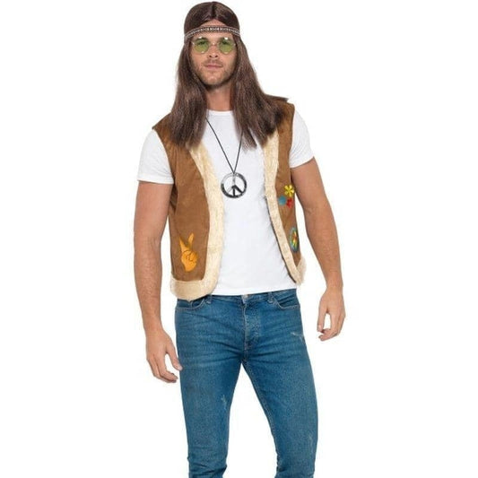 Hippie Waistcoat Unisex Adult Brown CND Logos Fur Trim 1