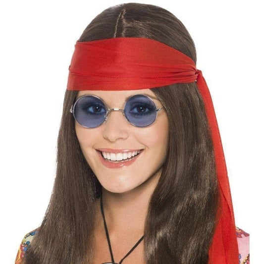 Hippy Chick Kit Adult Brown Wig Specs Medallion Red Headband 2