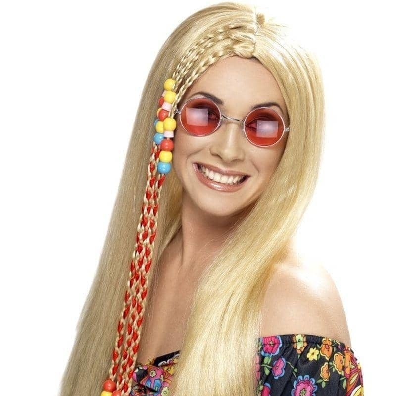 Hippy Party Wig Adult Blonde Long Beads_1