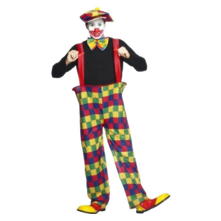 Hooped Clown Costume Adult Multi-Coloured Trousers Hat Bow-Tie_2