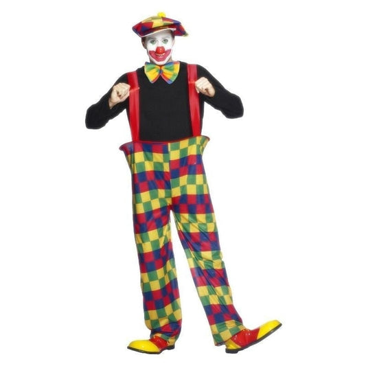 Hooped Clown Costume Adult Multi-Coloured Trousers Hat Bow-Tie 2