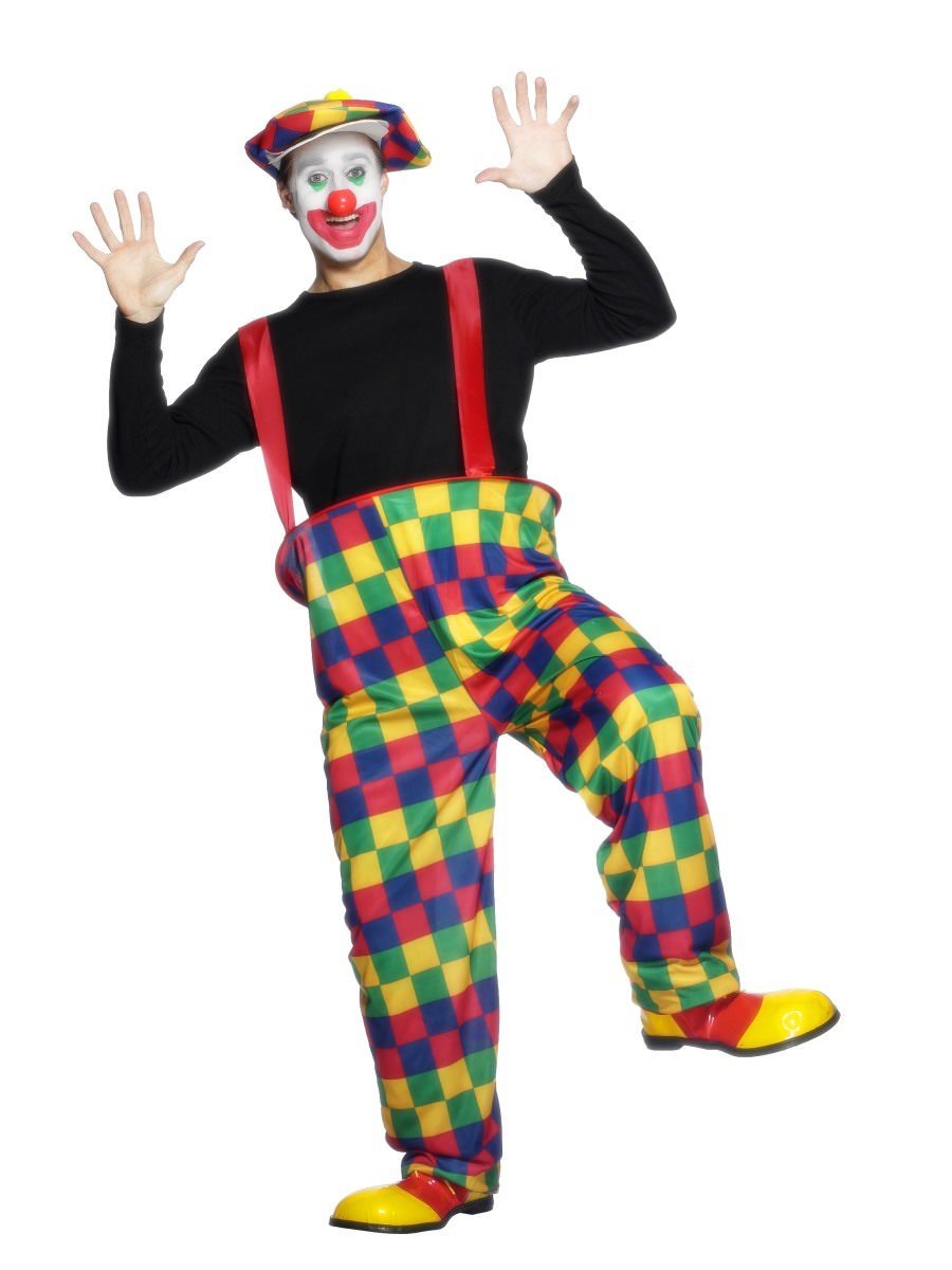 Hooped Clown Costume Adult Multi-Coloured Trousers Hat Bow-Tie