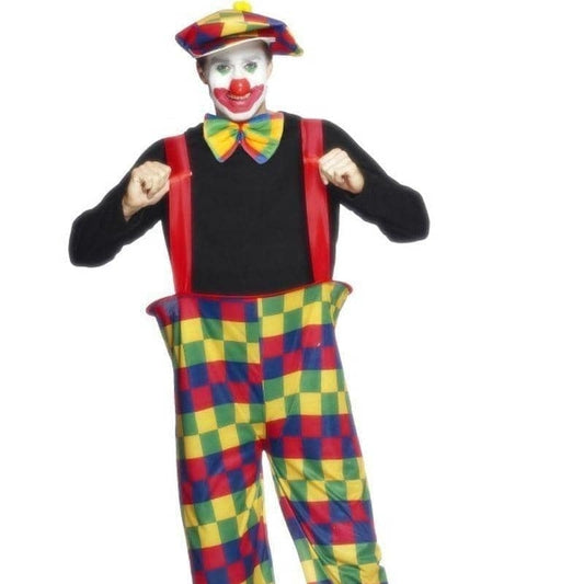 Hooped Clown Costume Adult Multi-Coloured Trousers Hat Bow-Tie 1