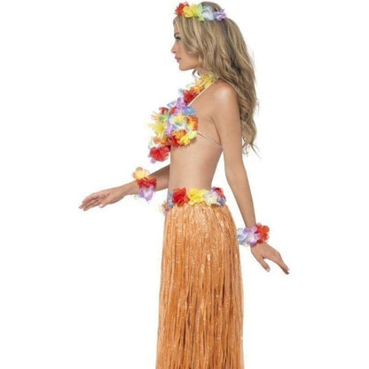 Hula Honey Instant Kit Skirt Headpiece Wrist Cuffs Lei Bra 4