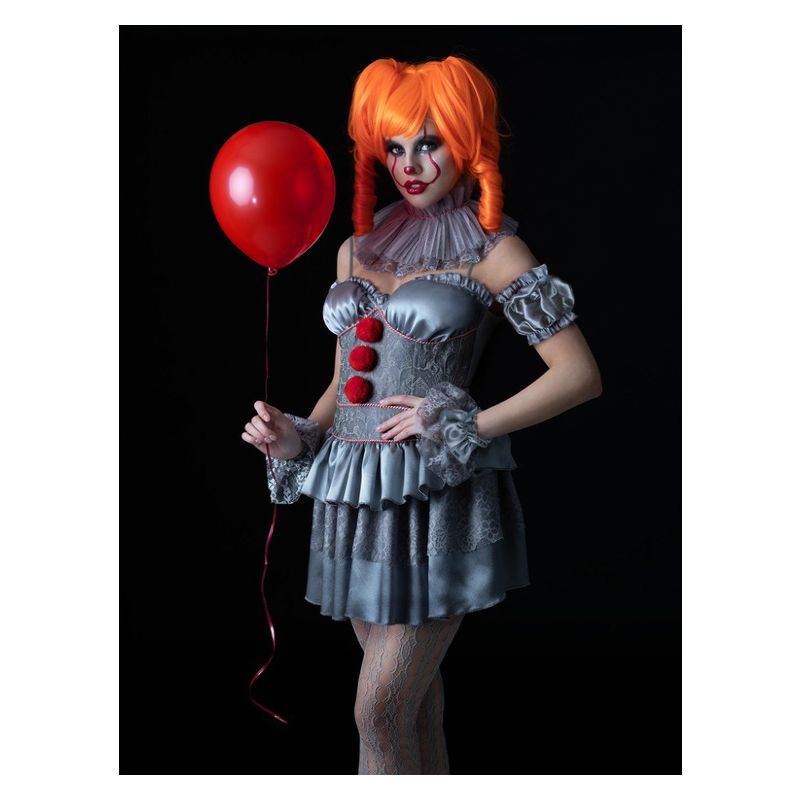 IT Chapter Two Pennywise Ladies Costume Mini Dress Neck Ruffle Sleeves Cuffs Tights 1