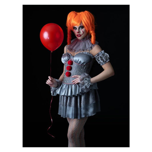 IT Chapter Two Pennywise Ladies Costume Mini Dress Neck Ruffle Sleeves Cuffs Tights 1