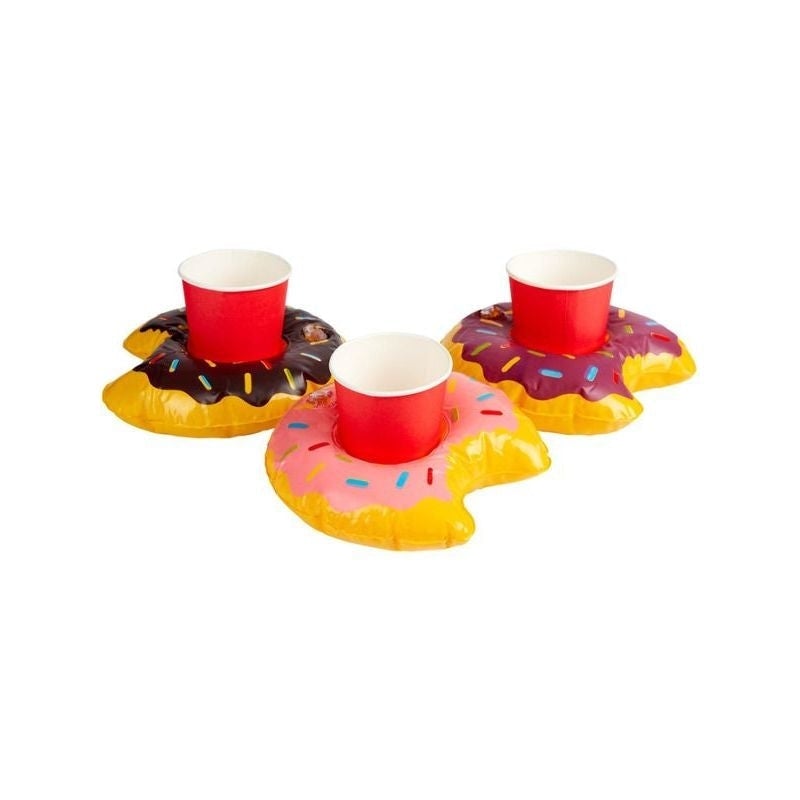Inflatable Donut Drink Holder Rings 3 Assorted Colours 20cm 1