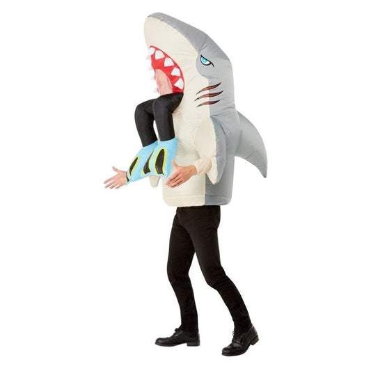 Inflatable Shark and Diver Costume Grey All In One with Self Inflating Fan 2