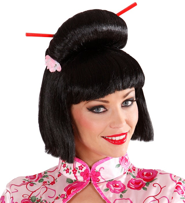 Geisha Wig With Flower & Chopsticks In Box