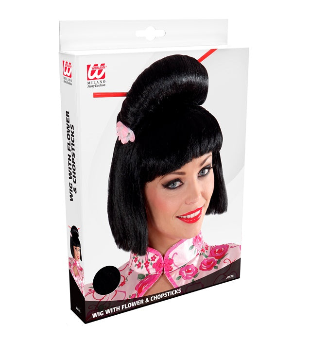 Geisha Wig With Flower & Chopsticks In Box