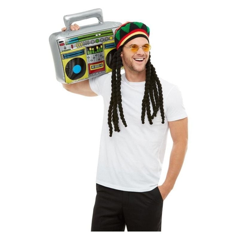 Adult Jamaican Kit Multicoloured with Dreadlocks Glasses and Inflatable Radio 1