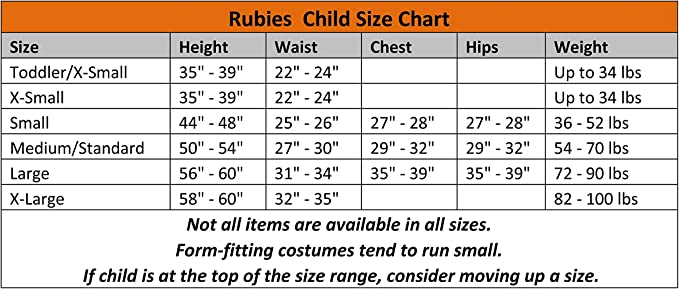 Size Chart Jedi Robe Child's Deluxe Hooded Star Wars Classic