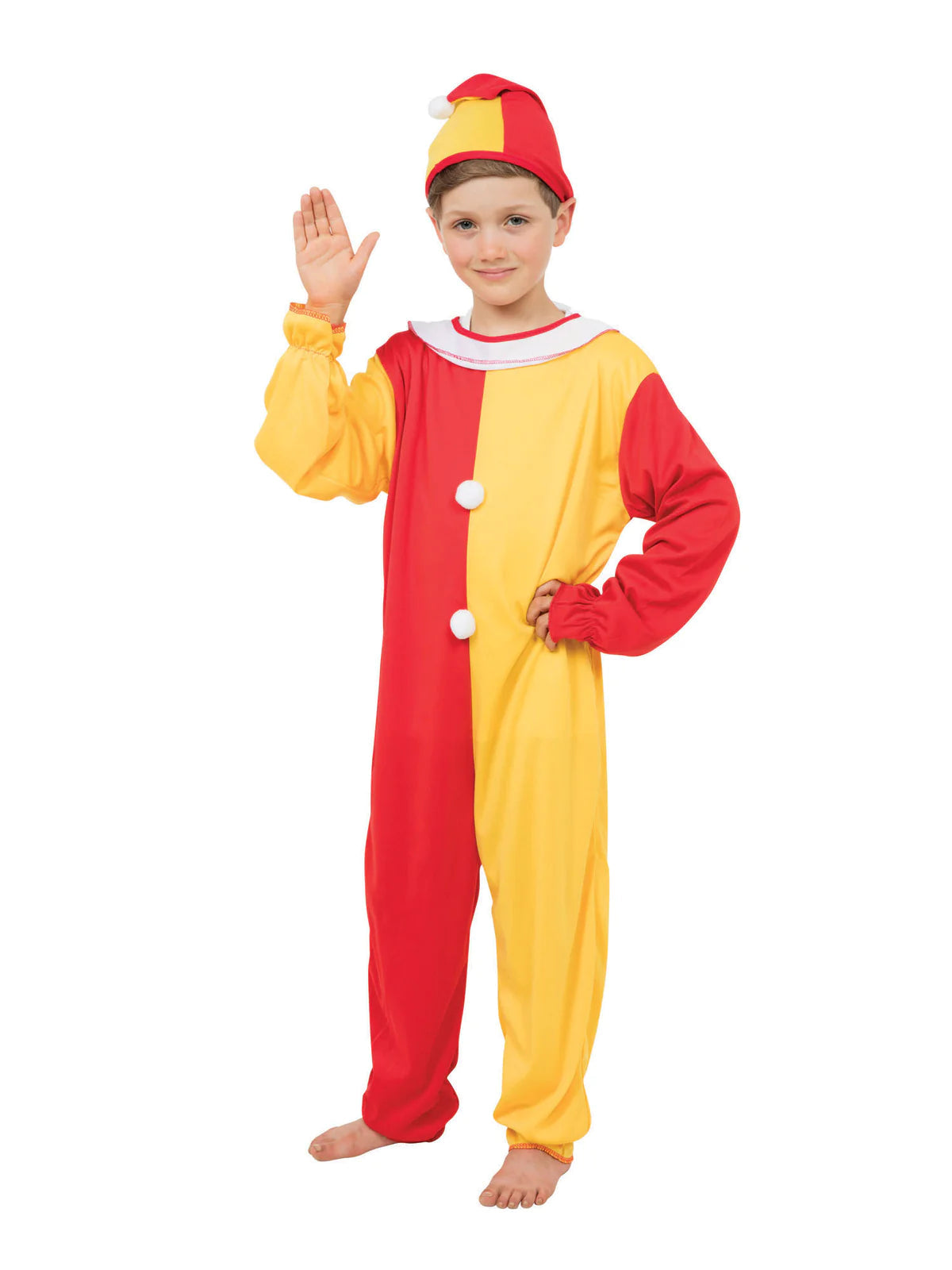 Jester Boys Clown Costume with Colorful Jumpsuit & Hat 1