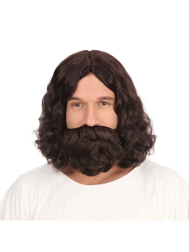 Jesus Wig & Beard Set Hippy Brown Hair_1