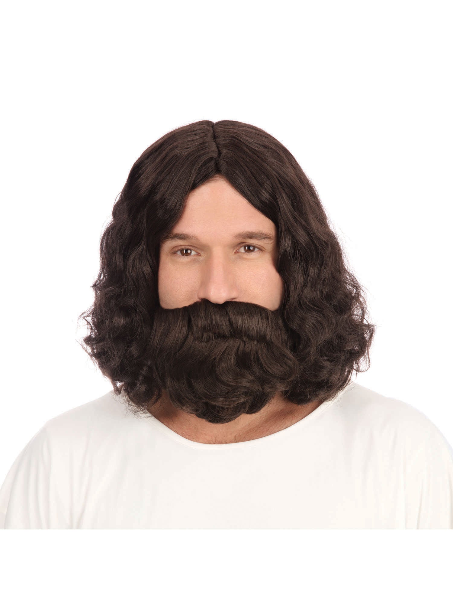 Jesus Wig & Beard Set Hippy Brown Hair 1
