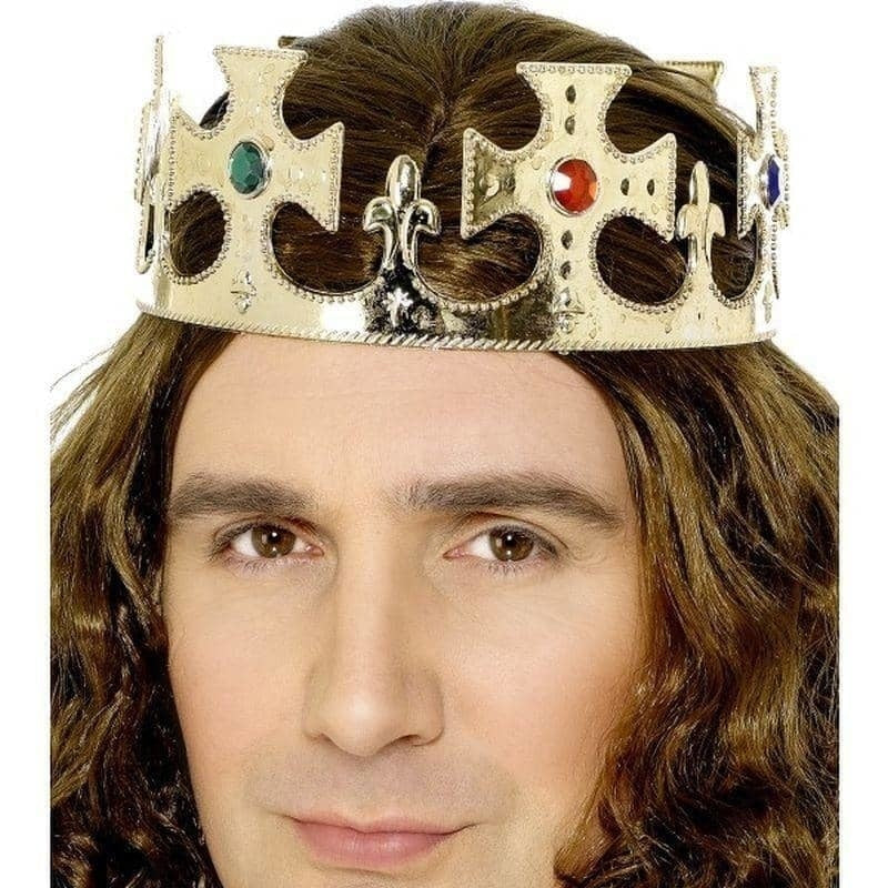 Jewelled Kings Crown Gold Plastic With Coloured Faux Jewels Adjustable Costume Accessory 2