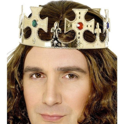 Jewelled Kings Crown Gold Plastic With Coloured Faux Jewels Adjustable Costume Accessory 2