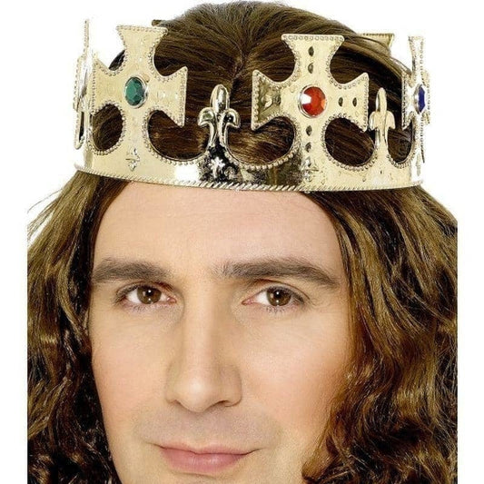 Jewelled Kings Crown Gold Plastic With Coloured Faux Jewels Adjustable Costume Accessory 2