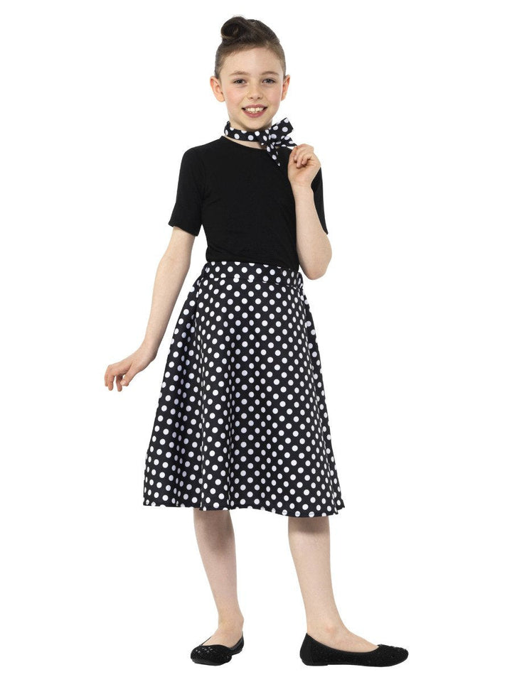 Kids 1950s Polka Dot Skirt Black Child Diner Costume_2