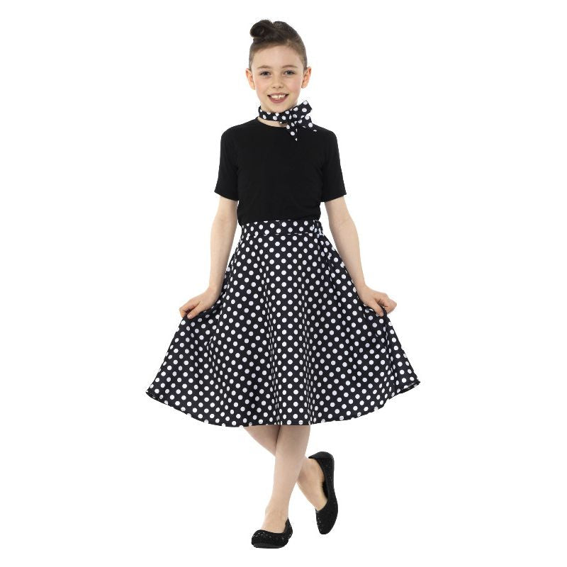 Kids 1950s Polka Dot Skirt Black Child Diner Costume 1